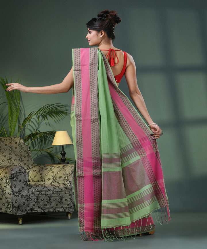 Russian green pink handloom bengal cotton saree