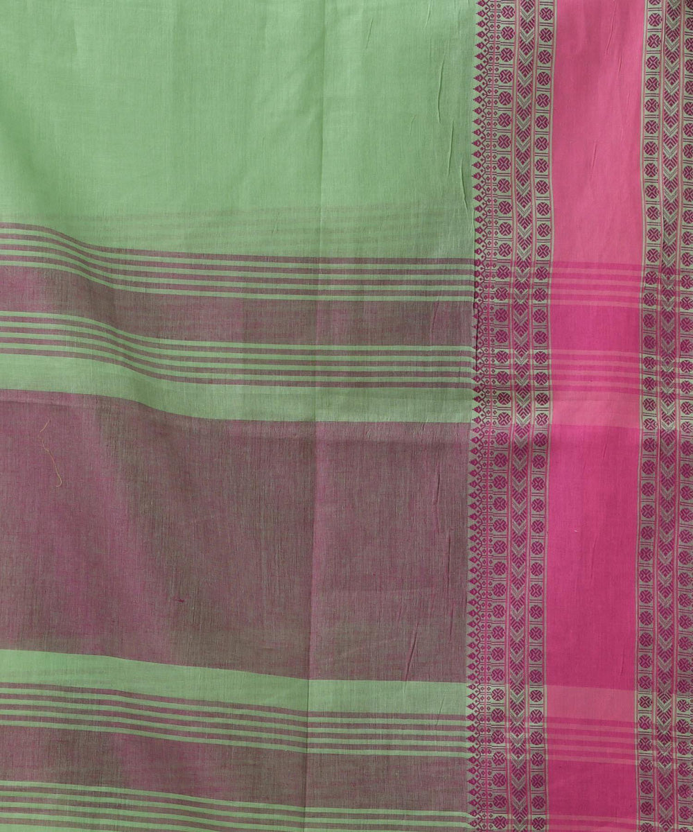 Russian green pink handloom bengal cotton saree