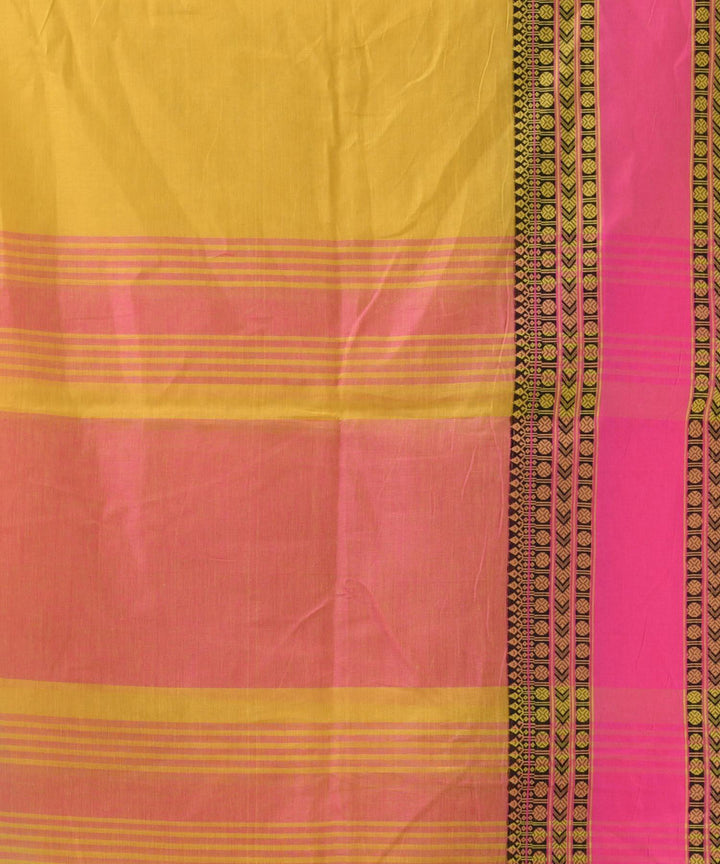Corn yellow pink handloom bengal cotton saree