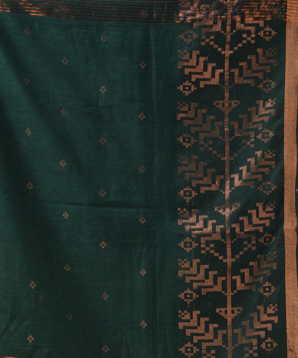 Bottle green handloom jamdani cotton saree