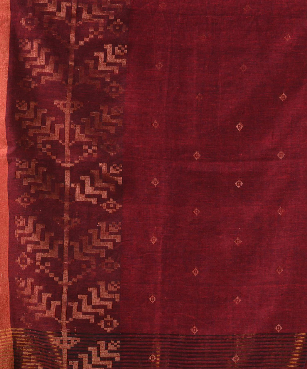 Maroon handloom jamdani cotton saree