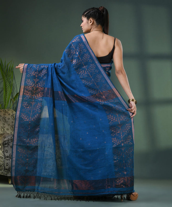 Teal handloom jamdani cotton saree