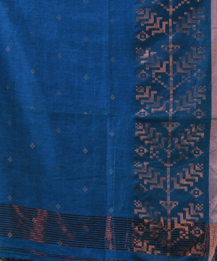 Teal handloom jamdani cotton saree