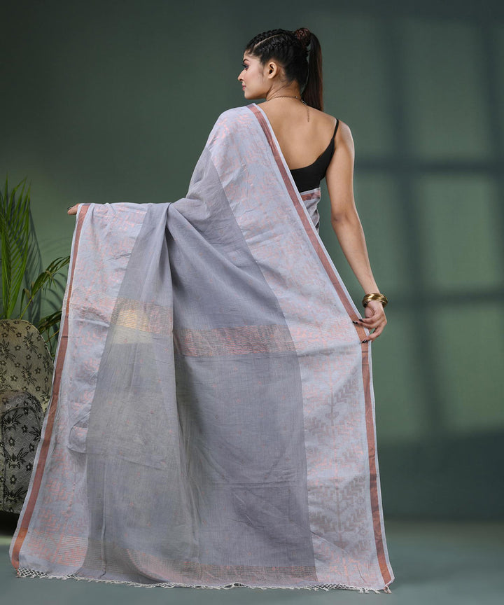 Silver handloom jamdani cotton saree