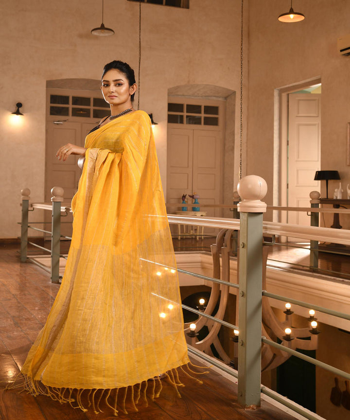 Yellow handloom linen bengal saree