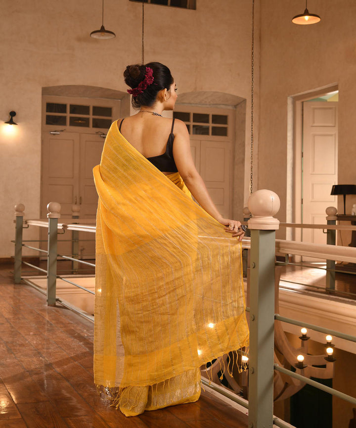 Yellow handloom linen bengal saree