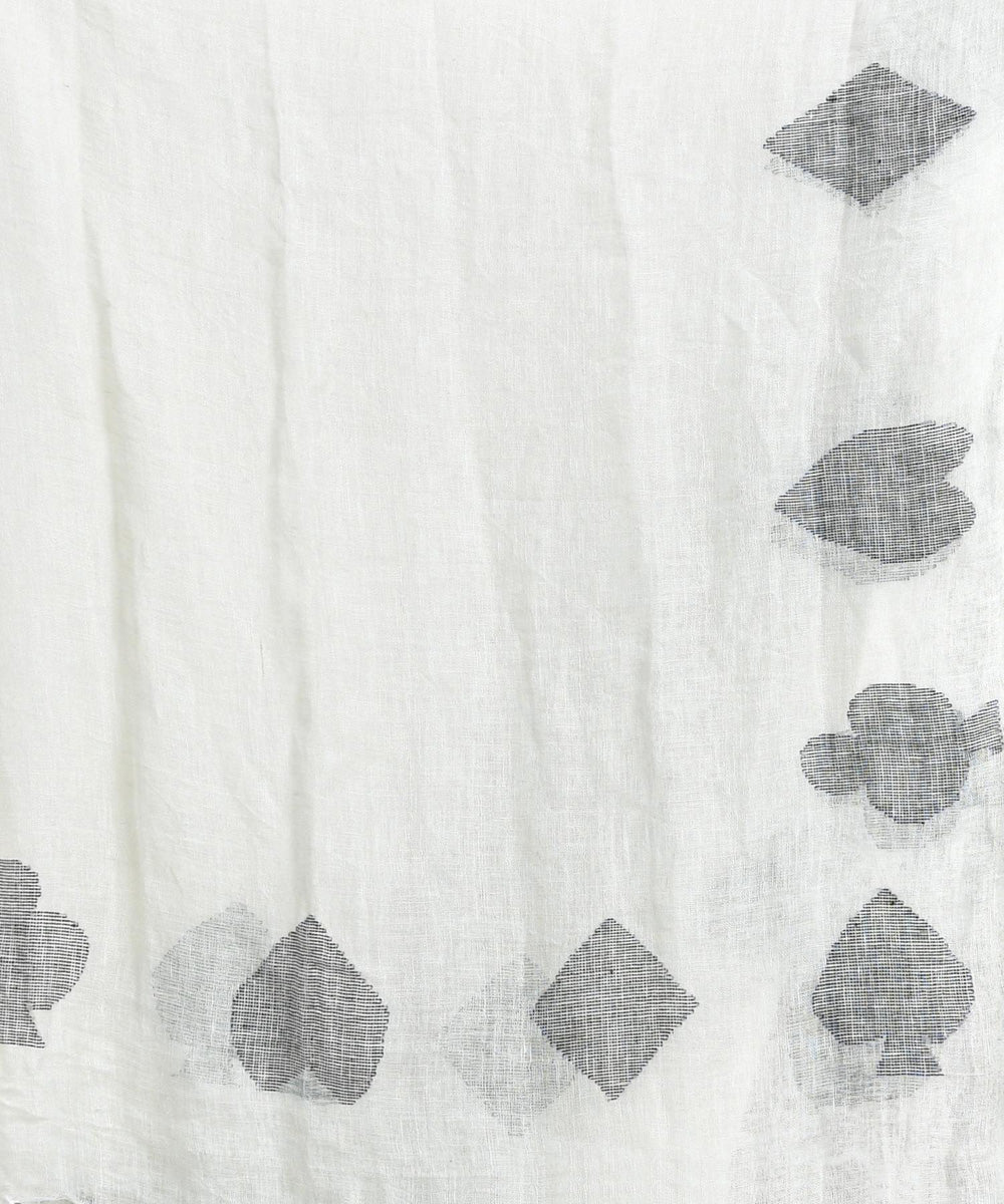 White black handloom bengal linen saree