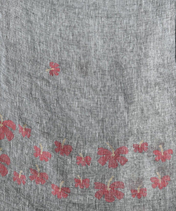 Grey handloom linen bengal saree