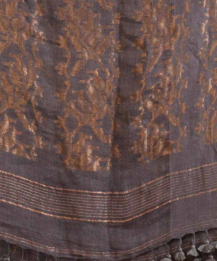 Grey handloom jamdani linen saree