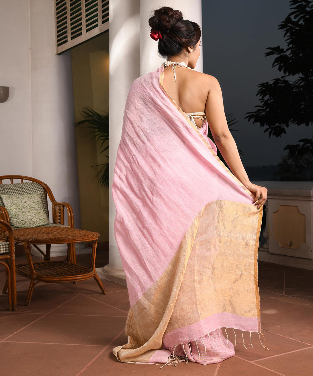 Blush pink handloom bengal linen saree