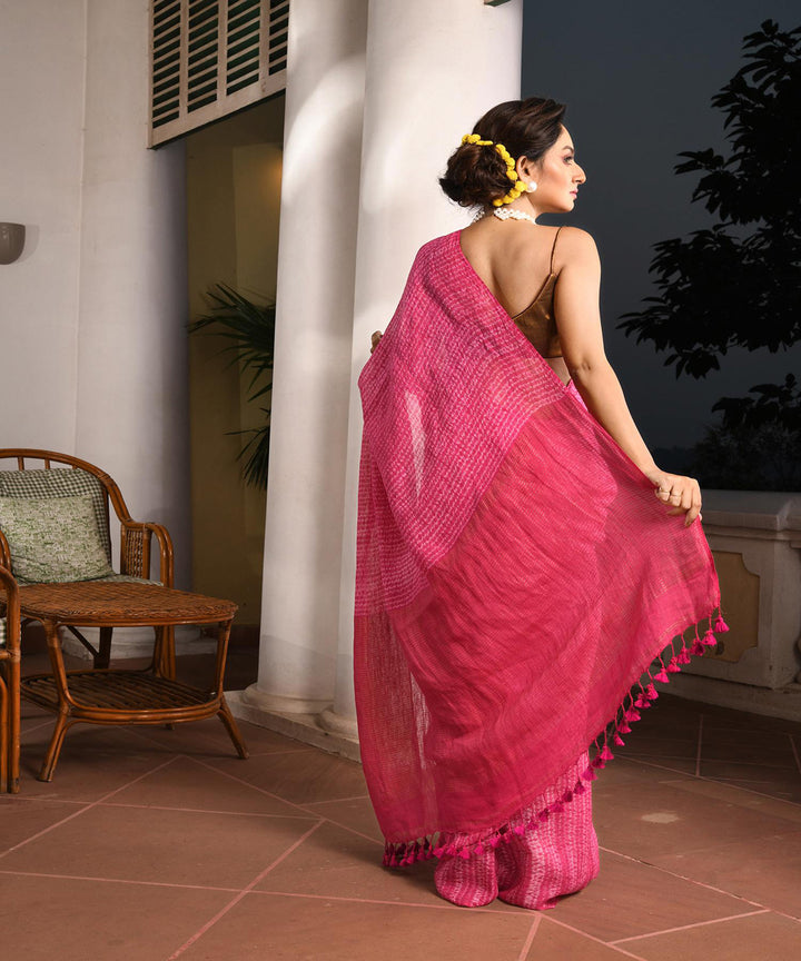 Pink handloom linen bengal saree