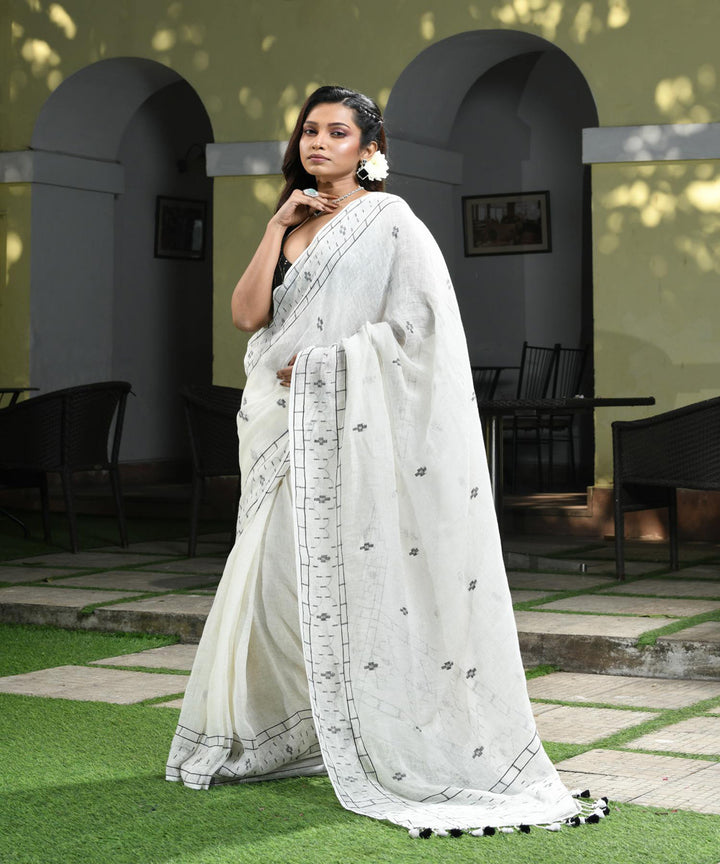 White handloom bengal linen saree