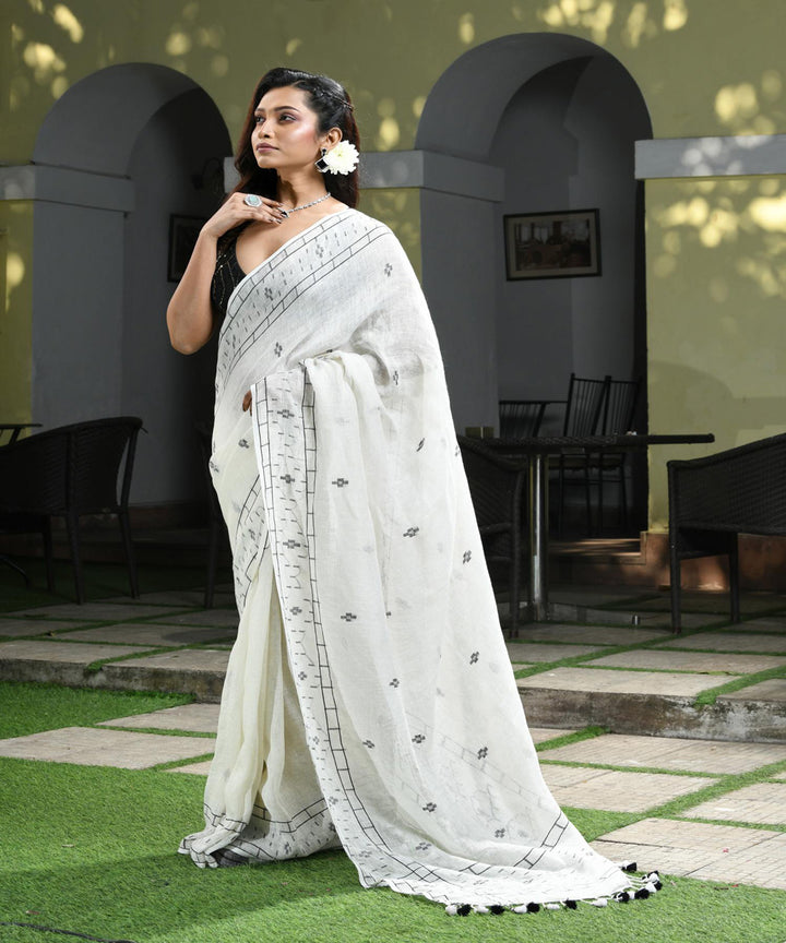 White handloom bengal linen saree