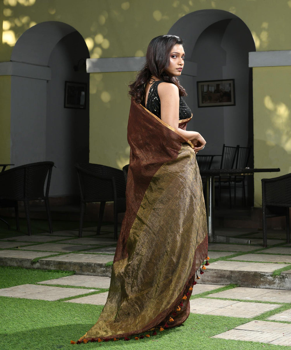 Deep maroon handloom bengal linen saree
