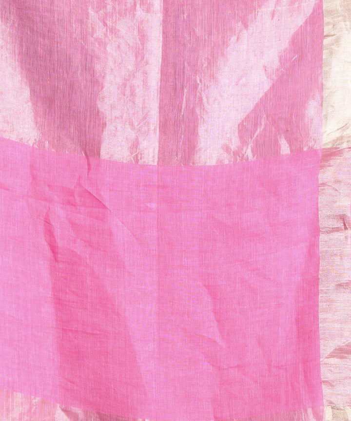 Pink silver border handloom bengal linen saree