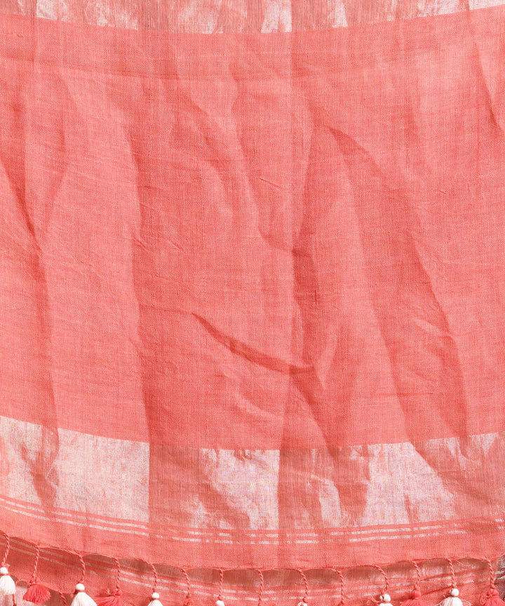 Peach orange handloom bengal linen saree