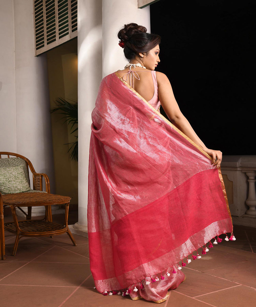 Rani pink handloom bengal linen saree