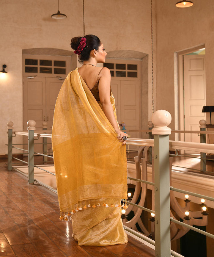 Mustard handloom linen bengal saree