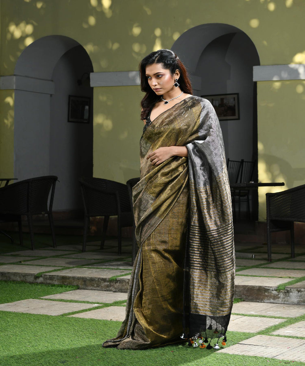 Multi colour handloom bengal linen saree