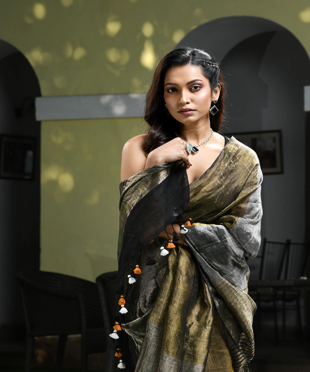 Multi colour handloom bengal linen saree