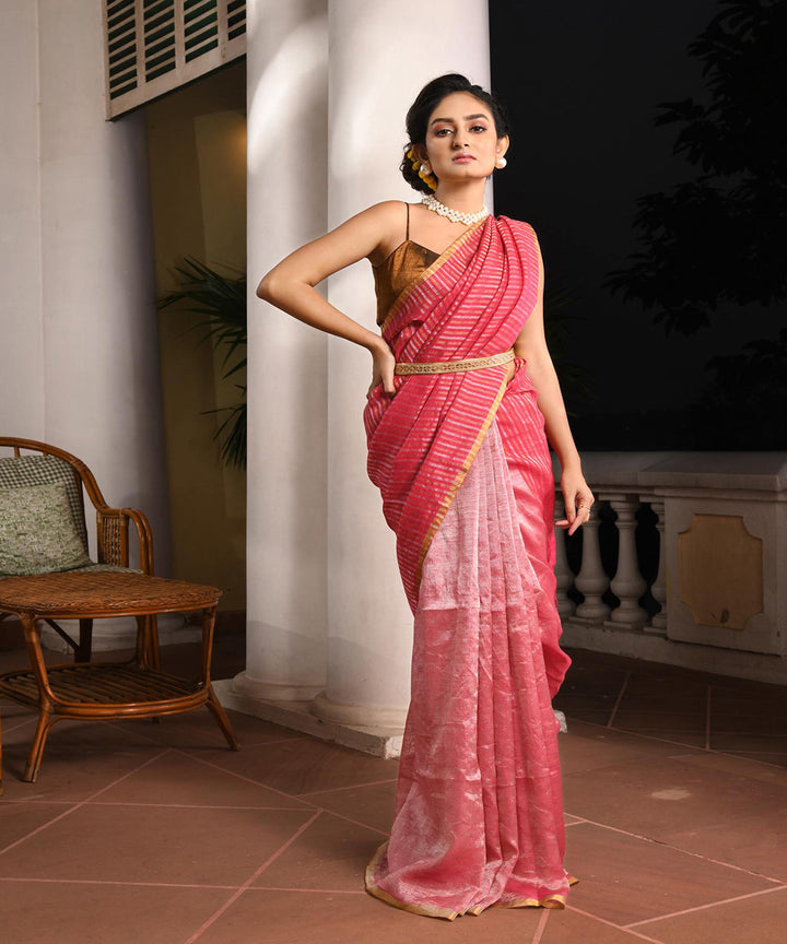 Fuchsia pink handloom bengal linen saree