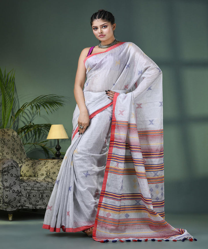 Silver handloom bengal cotton saree