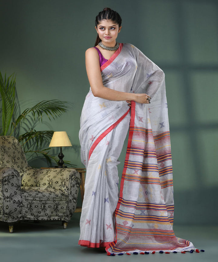 Silver handloom bengal cotton saree