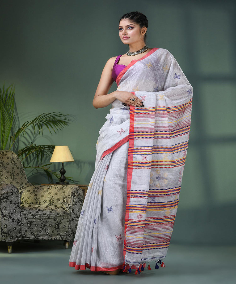 Silver handloom bengal cotton saree