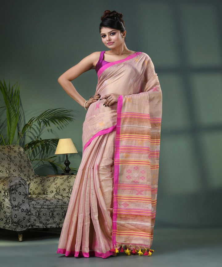 Faded pink handloom bengal cotton saree