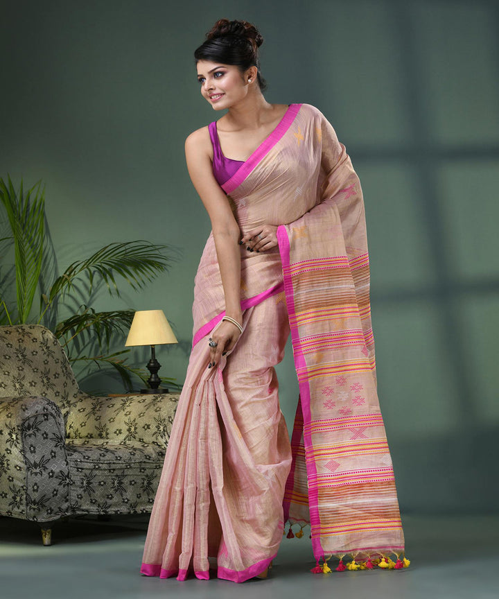 Faded pink handloom bengal cotton saree