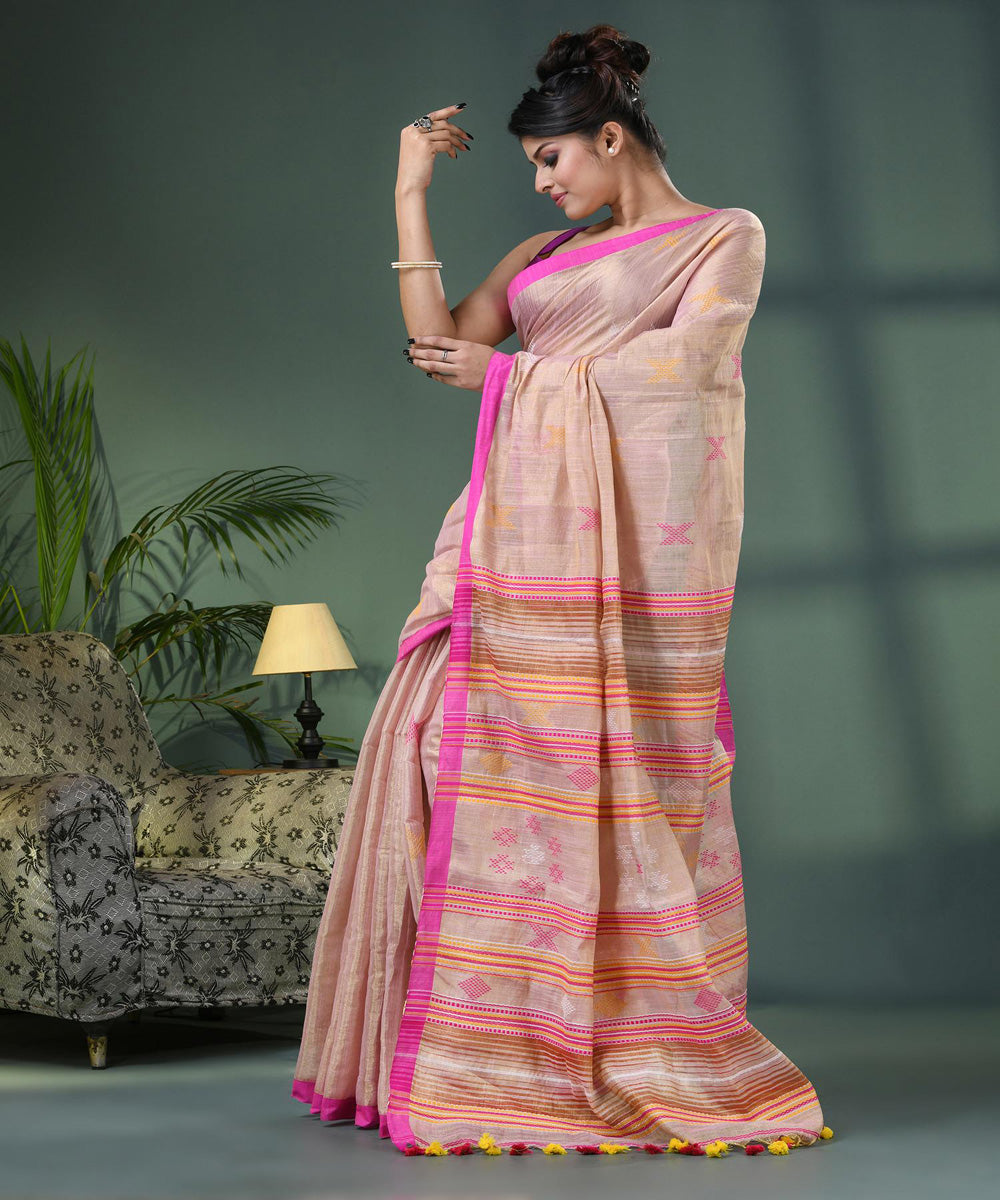 Faded pink handloom bengal cotton saree