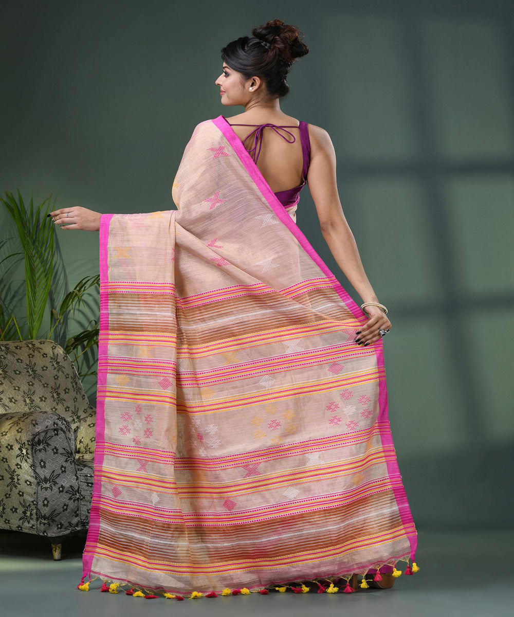 Faded pink handloom bengal cotton saree