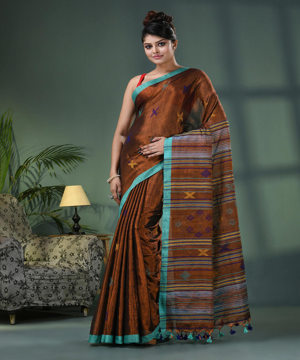 Rust copper handloom bengal cotton saree