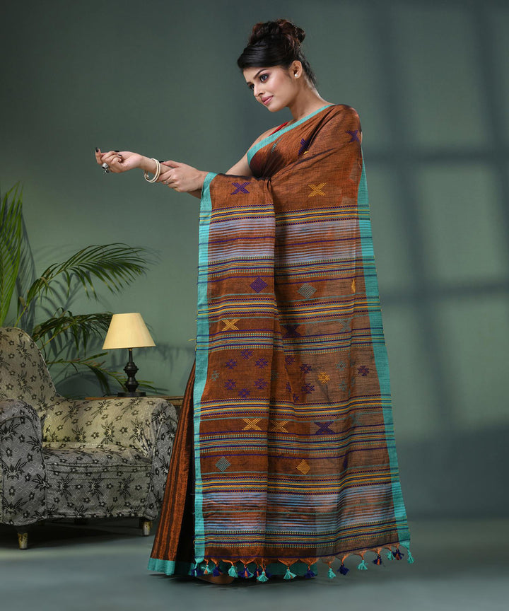 Rust copper handloom bengal cotton saree