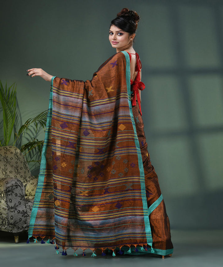 Rust copper handloom bengal cotton saree