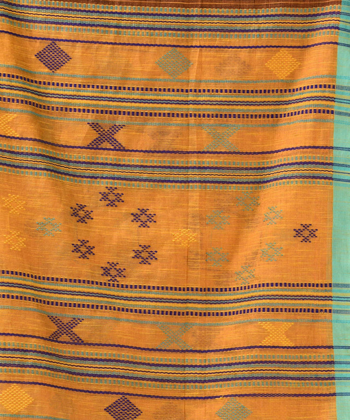 Yellow light green handloom bengal cotton saree