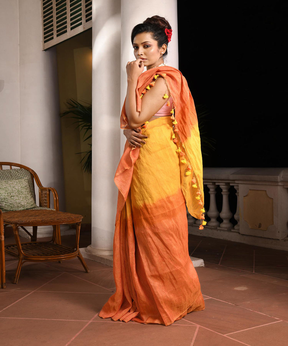 Yellow handloom bengal linen saree