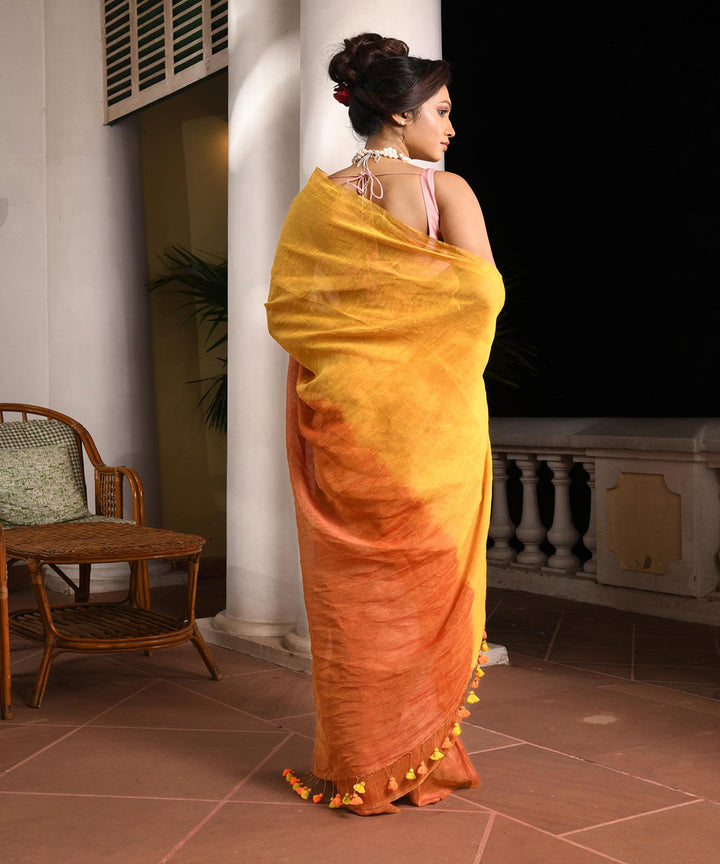 Yellow handloom bengal linen saree