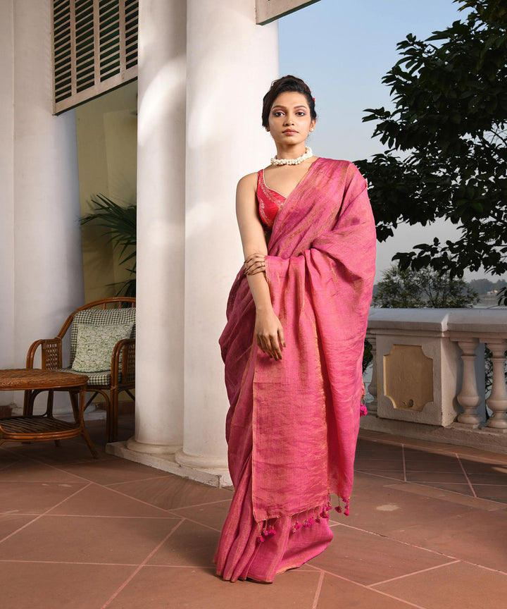 Violet handloom bengal linen saree