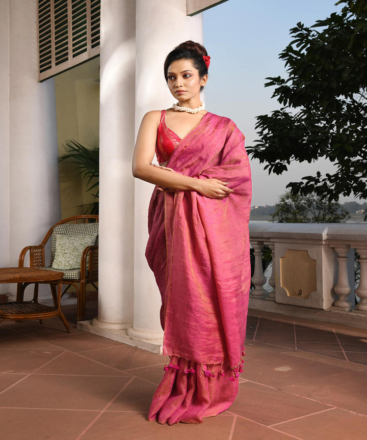 Violet handloom bengal linen saree