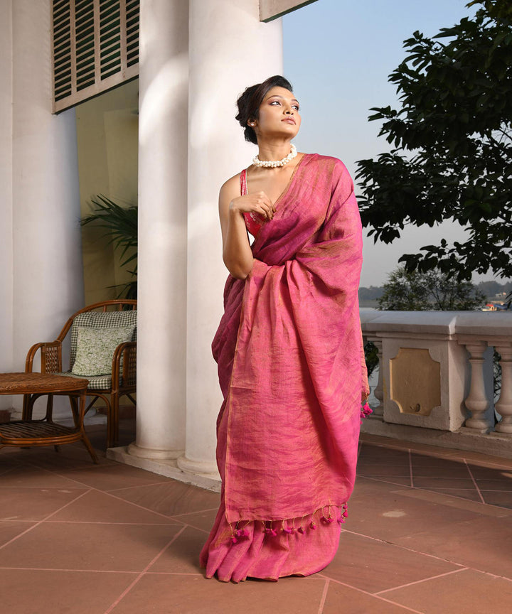 Violet handloom bengal linen saree