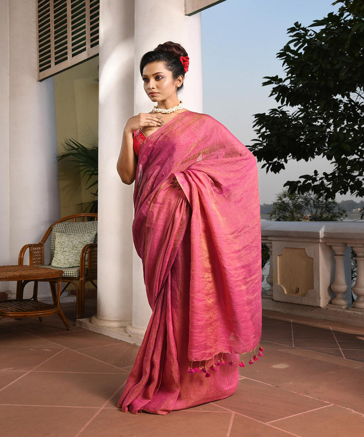 Violet handloom bengal linen saree