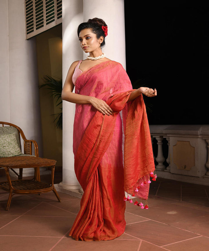 Red bengal handloom linen saree