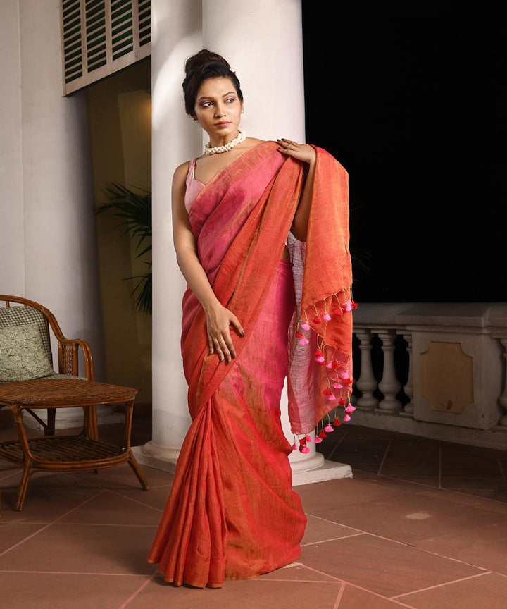 Red bengal handloom linen saree