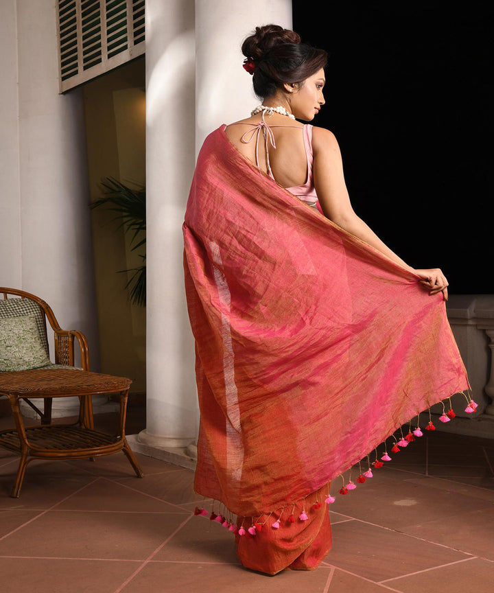 Red bengal handloom linen saree