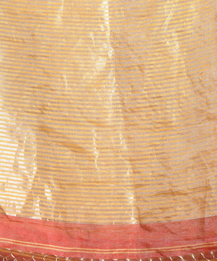 Dark peach handloom bengal linen saree