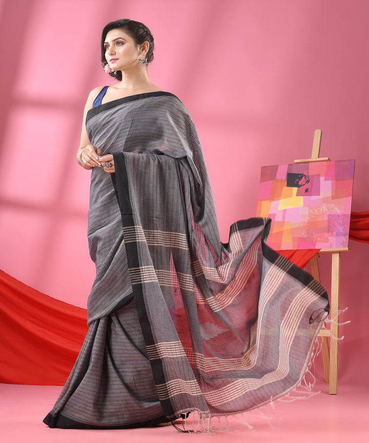 Grey black handloom bengal cotton saree