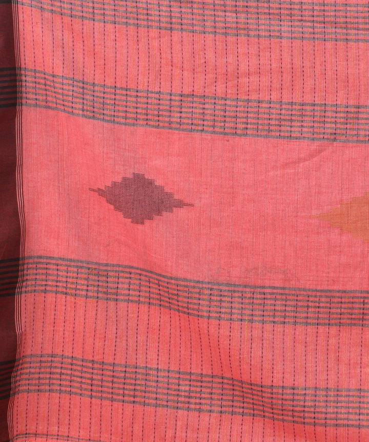 Flamingo pink handloom bengal cotton saree