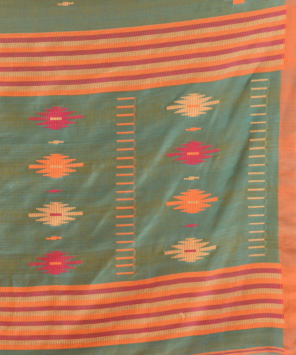 Pista green orange handloom bengal cotton saree