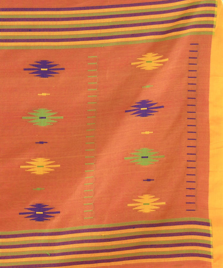 Rust yellow handloom bengal cotton saree